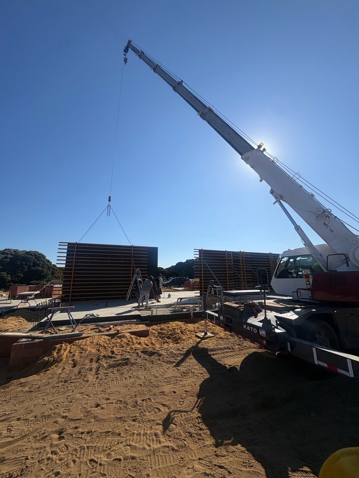 Concrete shutters set in place for Zorzi Homes by Westside Rigging Margaret River
